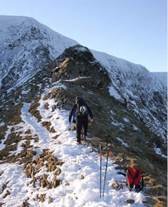 Ascending Swirral Edge in winter